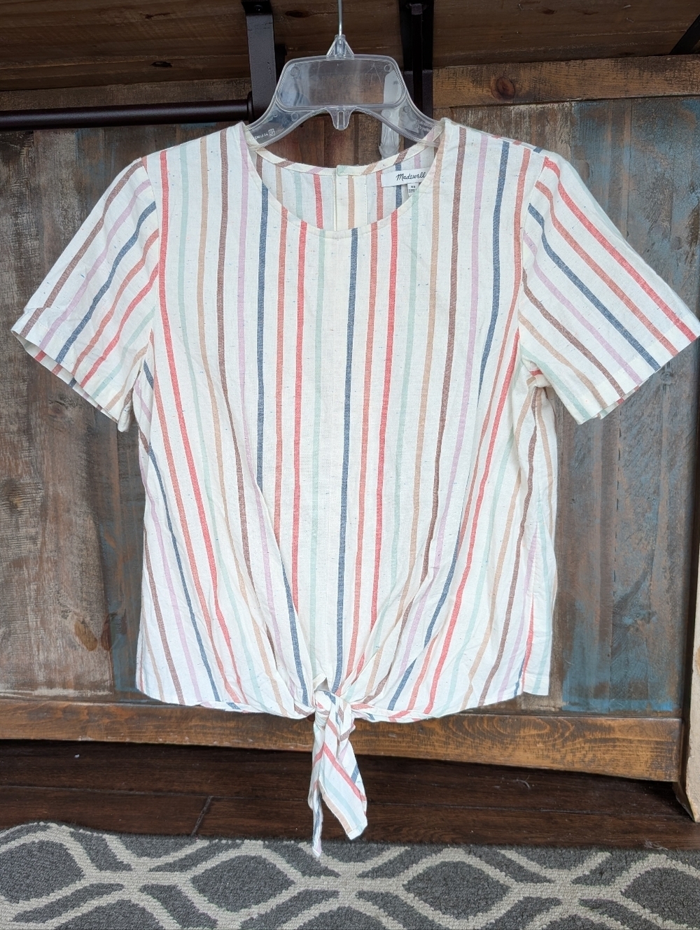 Madewell Pastel Striped Front-Tie Button-Back Short Sleeve Shirt - Women's XS